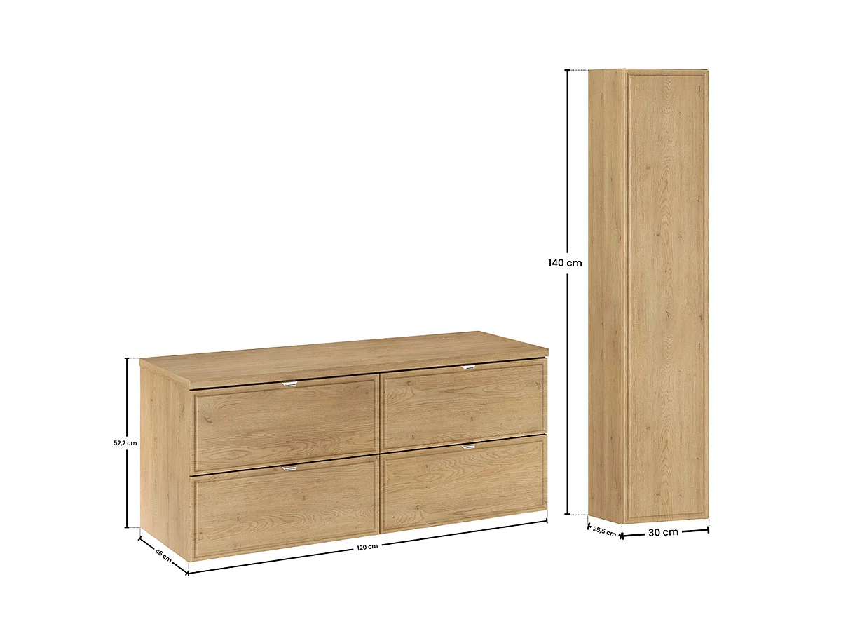 Ensemble meuble double vasque 120cm et colonne Elias Bois