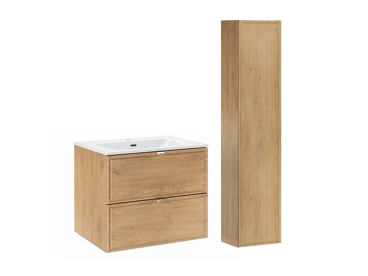 Ensemble enkel inbouw wastafelmeubel 60cm en kolom Elias Hout