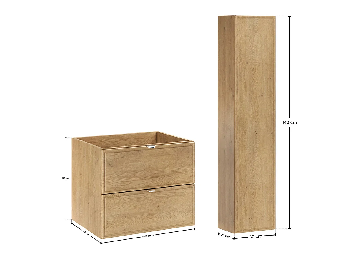 Ensemble enkel inbouw wastafelmeubel 60cm en kolom Elias Hout