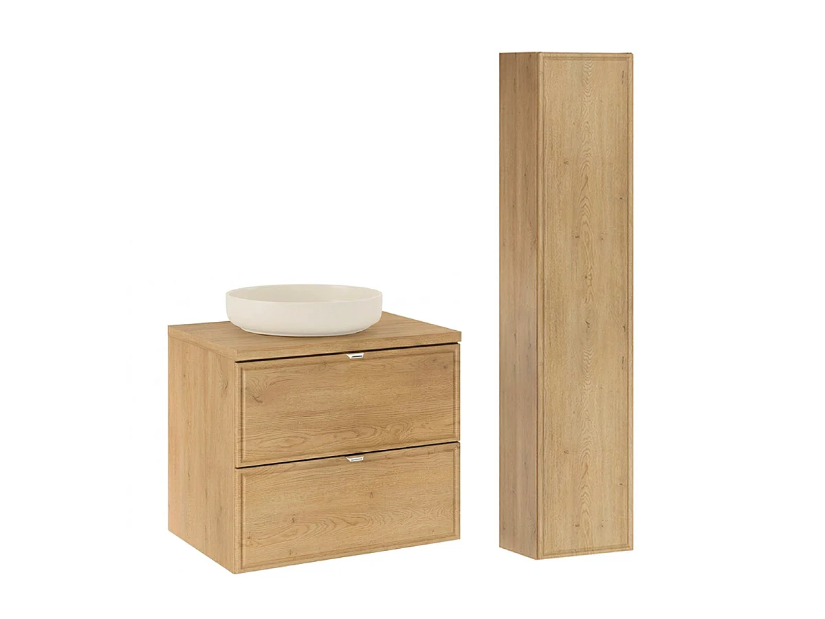 Set enkel wastafelmeubelset 60cm en kolomkast Elias Hout