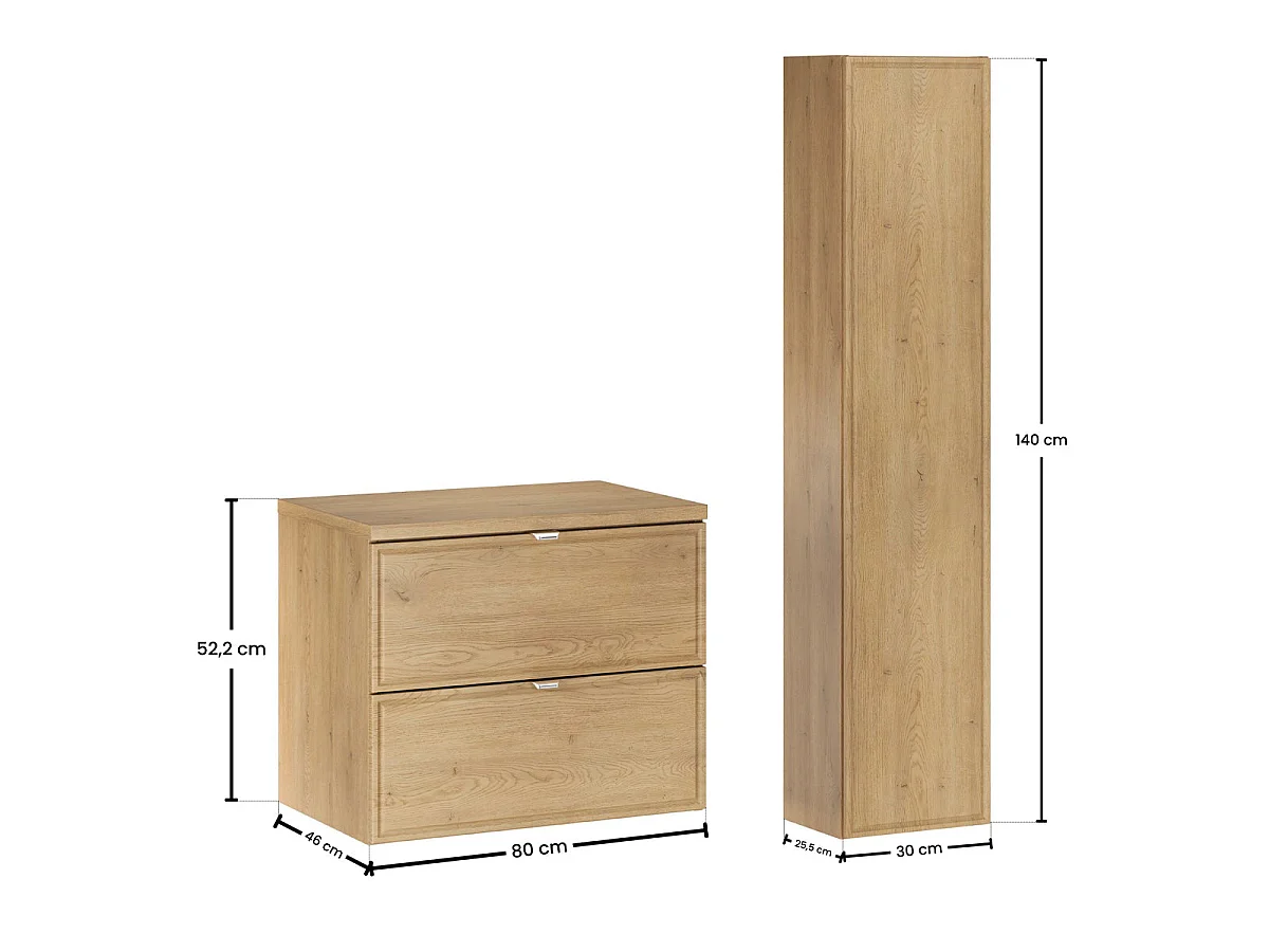 Set enkel wastafelmeubelset 60cm en kolomkast Elias Hout