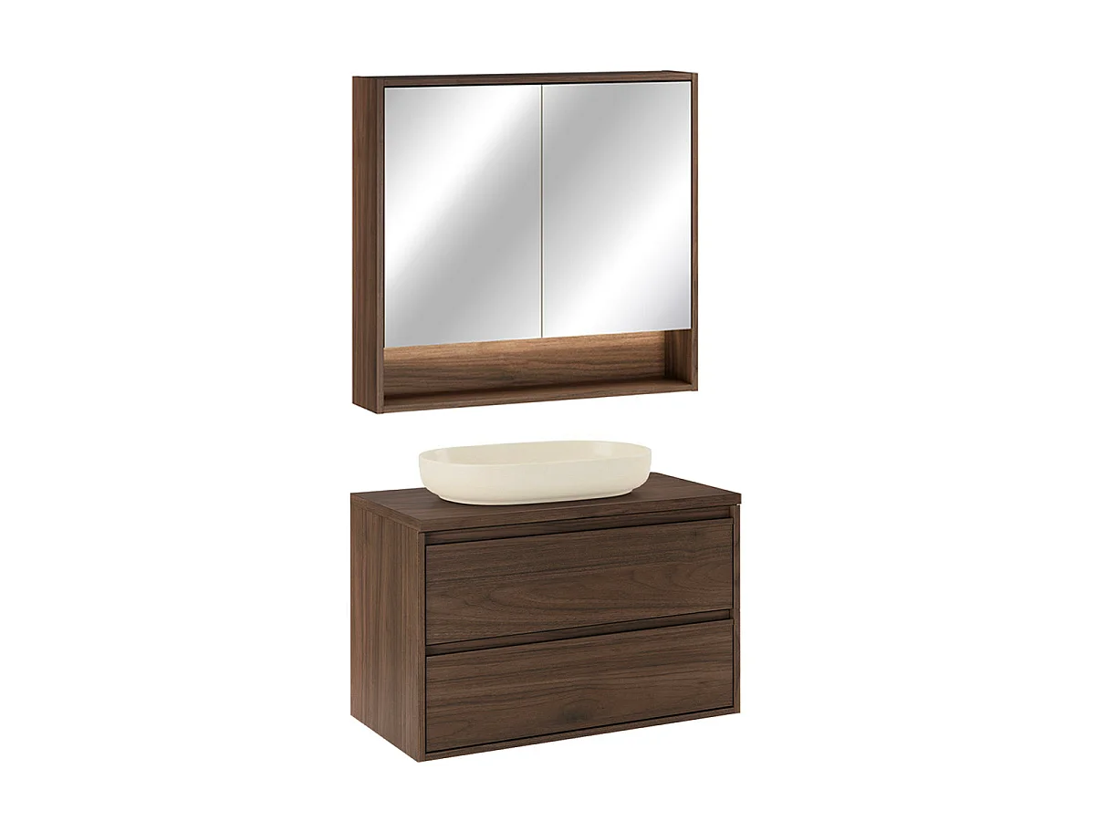 Set mobile con lavabo singolo 80cm e armadio a specchio Edmé legno scuro
