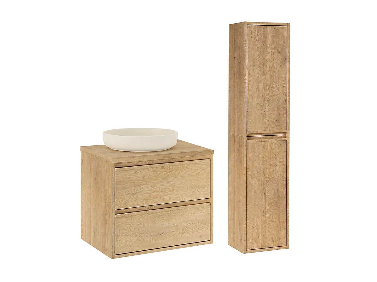 Badkamermeubelset met enkele wastafel 60cm en kolom Edmé Bois
