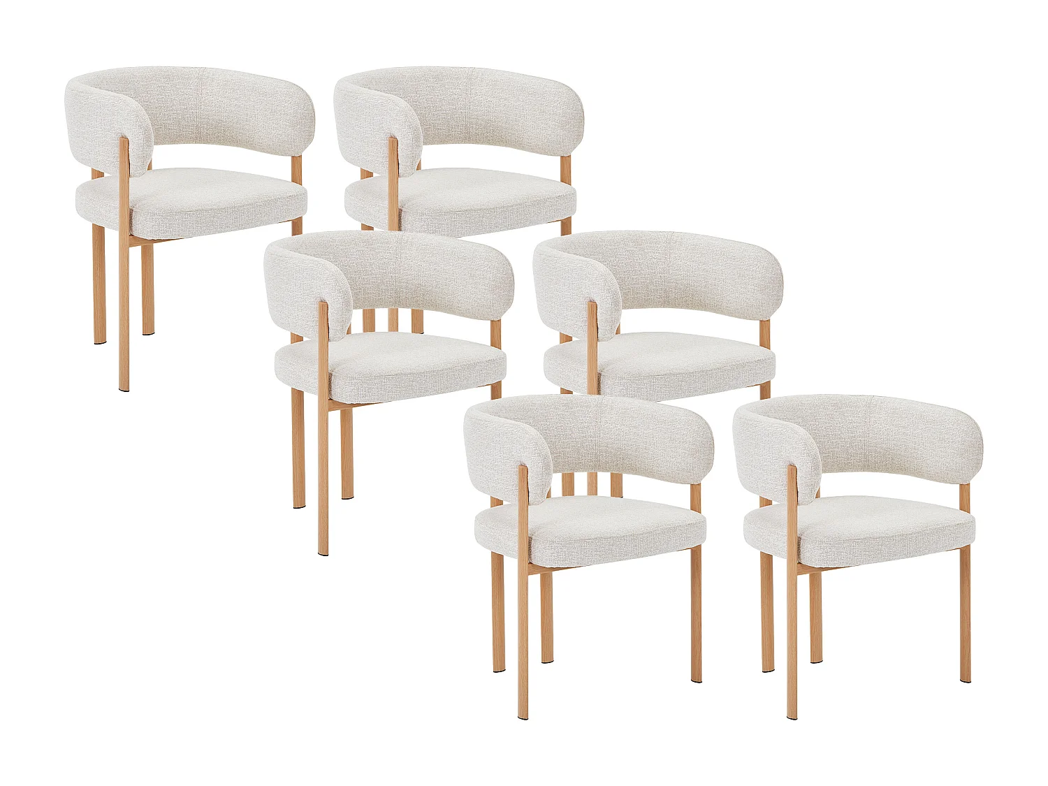 Lot de 6 chaises en tissu tweed et métal effet bois - Beige et Naturel clair - CIBARO