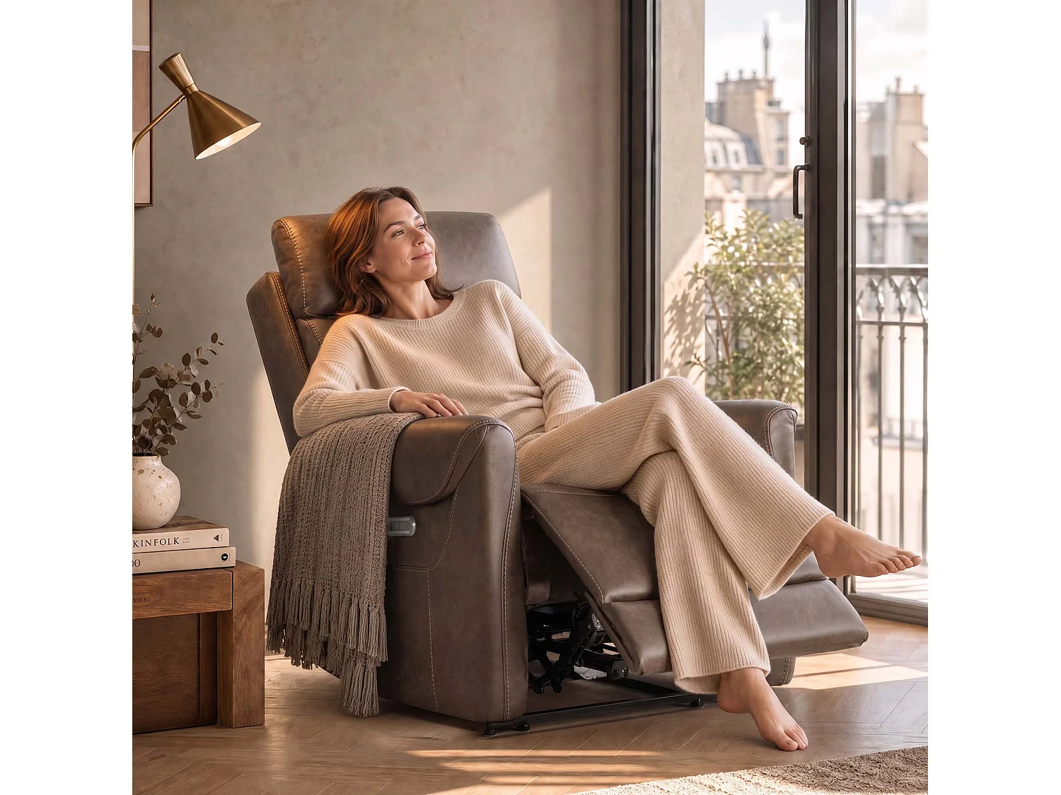 Fauteuil relax électrique fauteuil  inclinable en simili-Noir