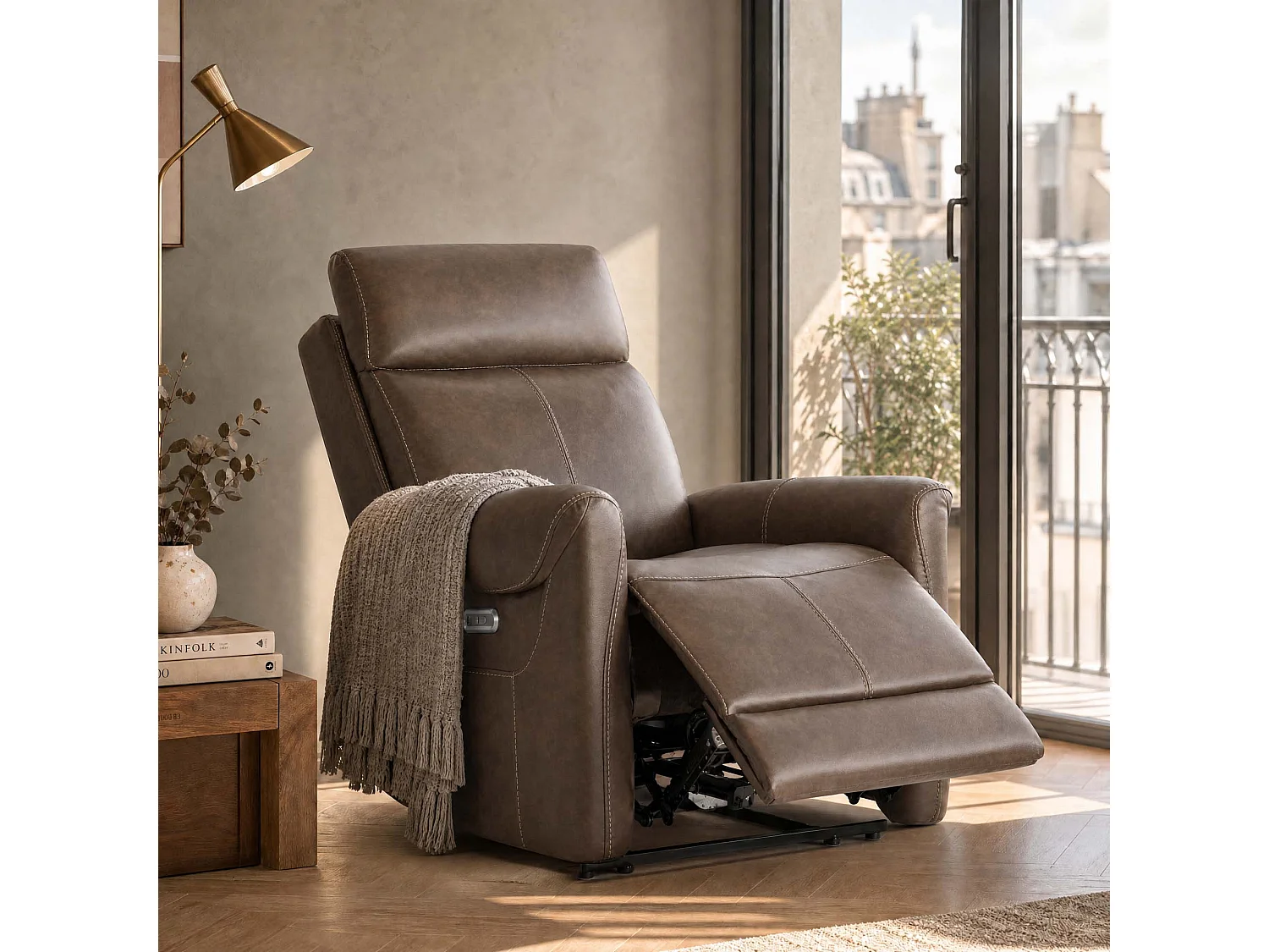 Fauteuil relax électrique fauteuil  inclinable en simili-Noir