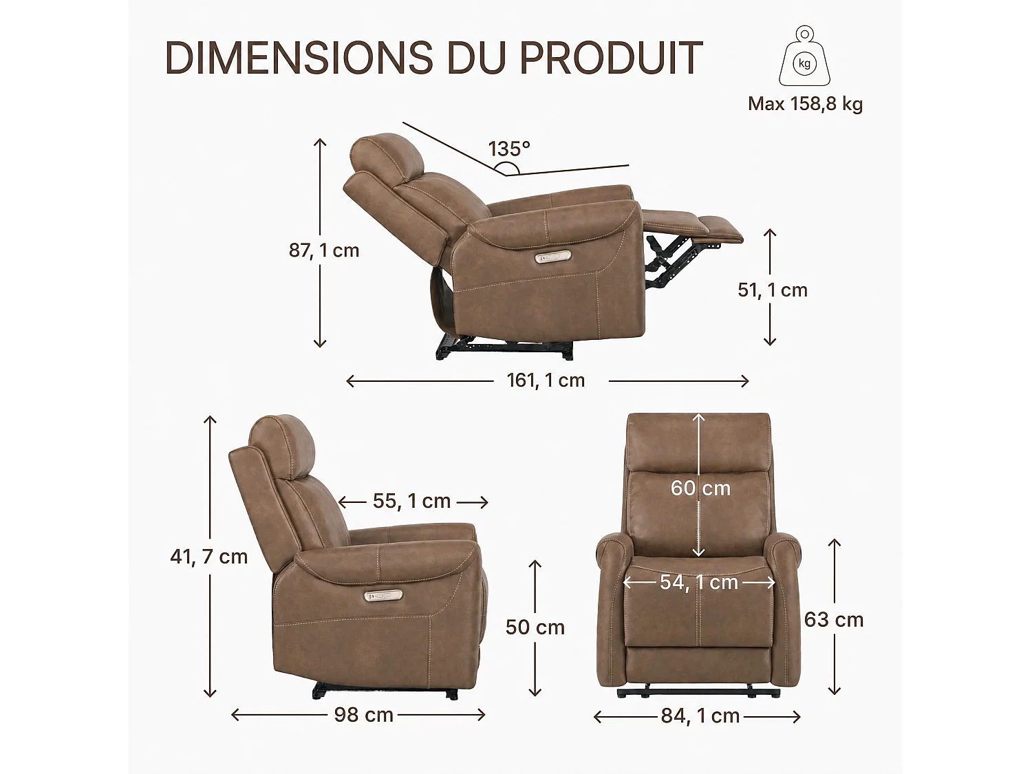 Fauteuil relax électrique fauteuil  inclinable en simili-Noir