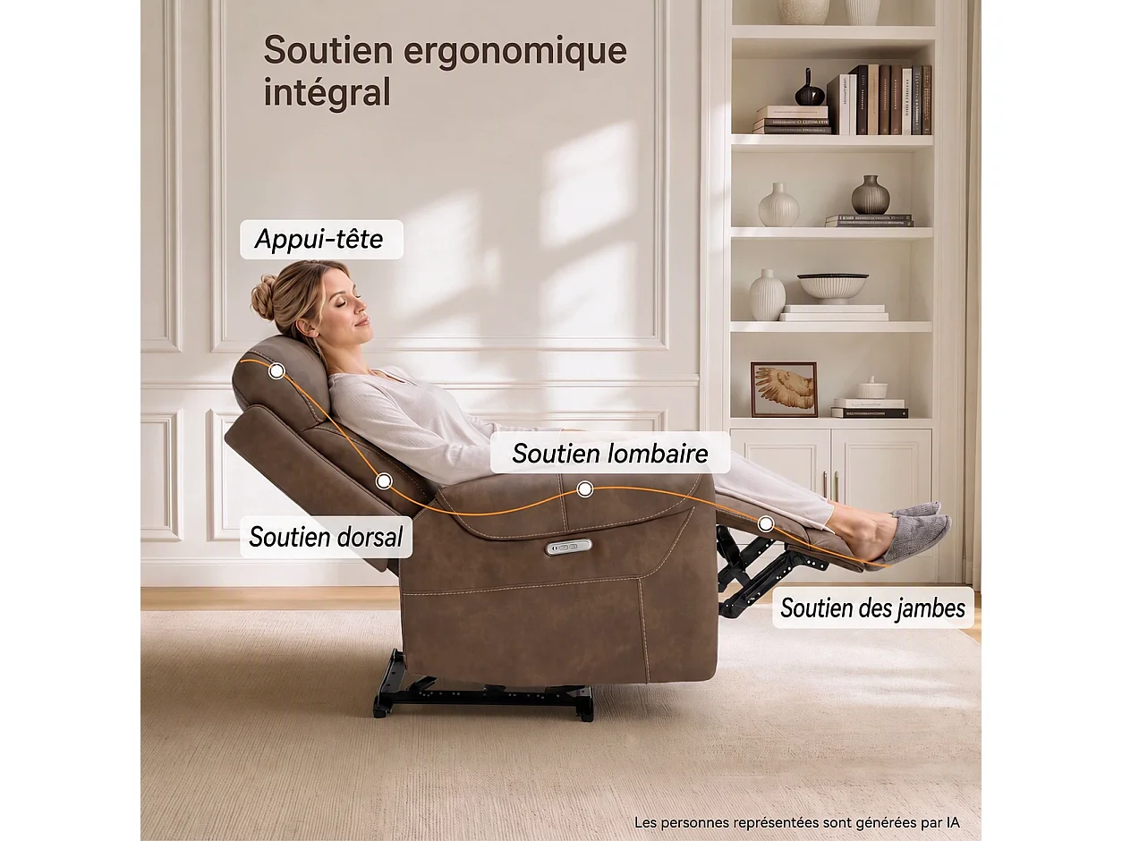 Fauteuil relax électrique fauteuil  inclinable en simili-Noir