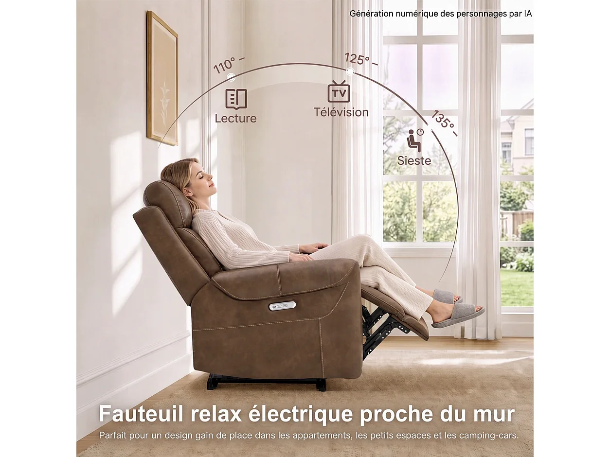 Fauteuil relax électrique fauteuil  inclinable en simili-Noir