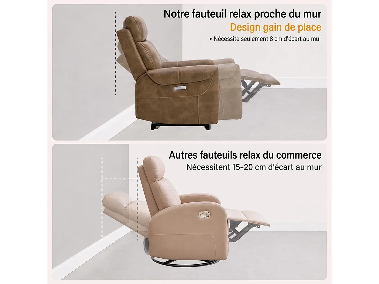 Fauteuil relax électrique fauteuil  inclinable en simili-Noir