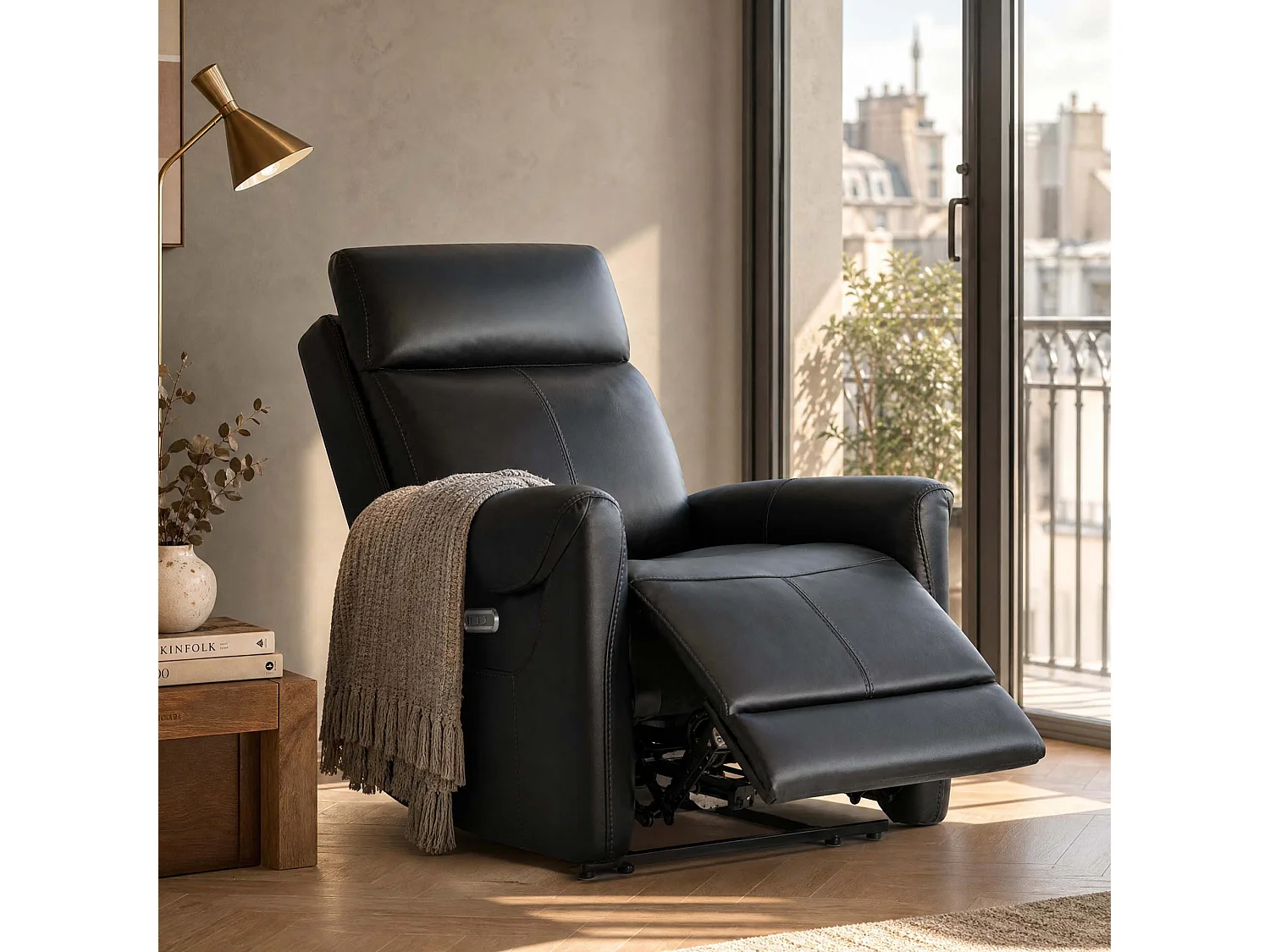 Fauteuil relax électrique fauteuil  inclinable en simili-Noir