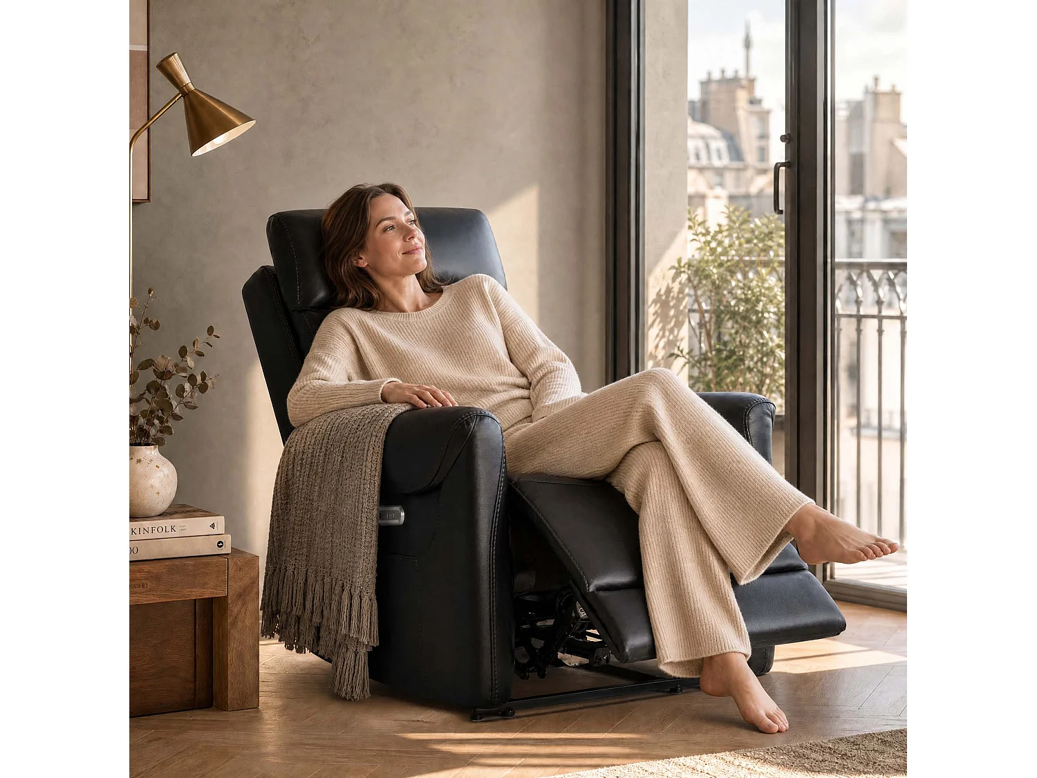 Fauteuil relax électrique fauteuil  inclinable en simili-Noir