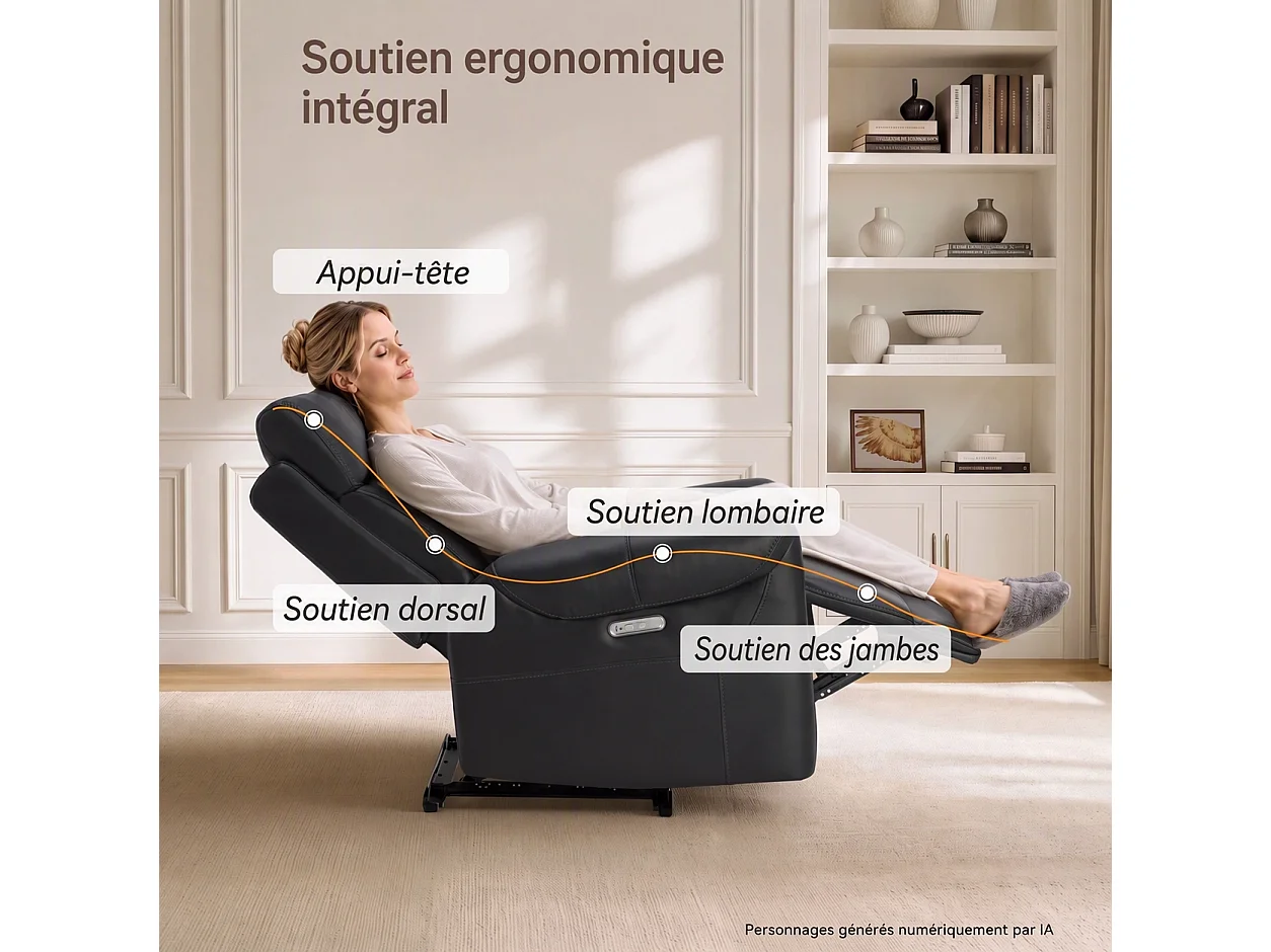 Fauteuil relax électrique fauteuil  inclinable en simili-Noir