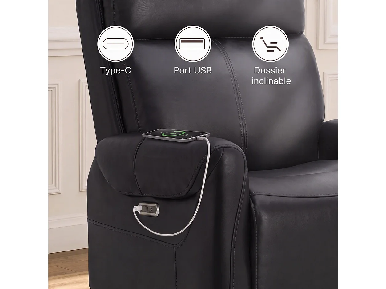 Fauteuil relax électrique fauteuil  inclinable en simili-Noir