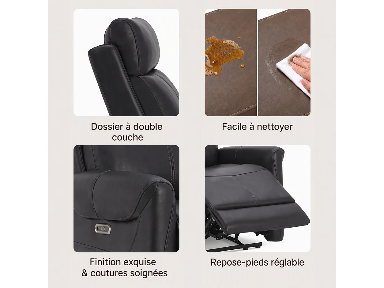 Fauteuil relax électrique fauteuil  inclinable en simili-Noir