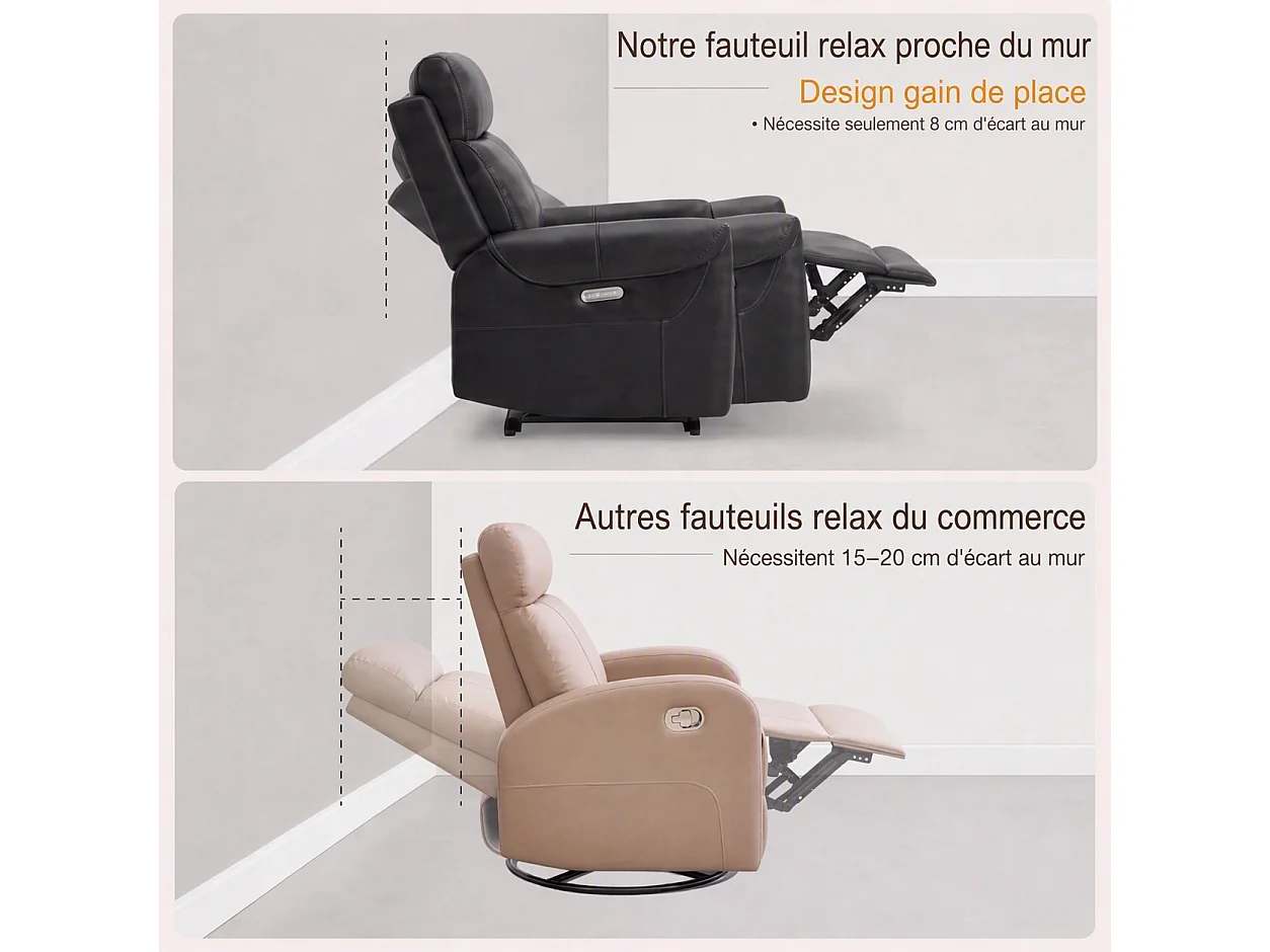 Fauteuil relax électrique fauteuil  inclinable en simili-Noir