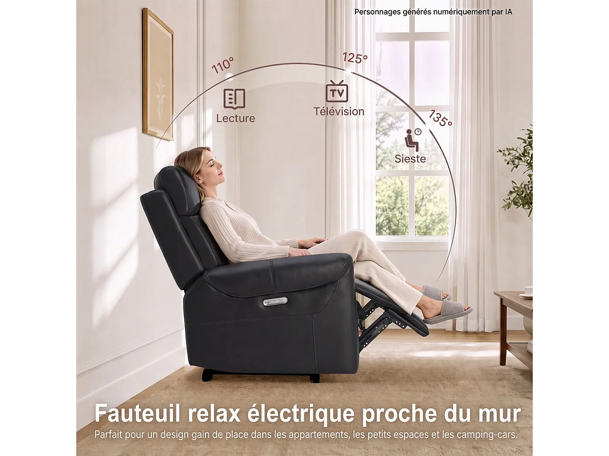 Fauteuil relax électrique fauteuil  inclinable en simili-Noir