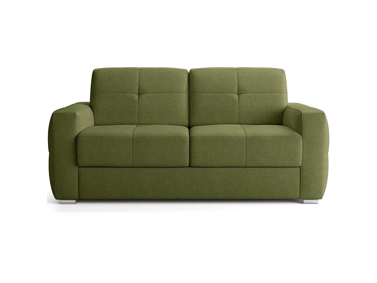 Canapé capitonné convertible 3 places en tissu chenille vert olive - ouverture express - Cassian