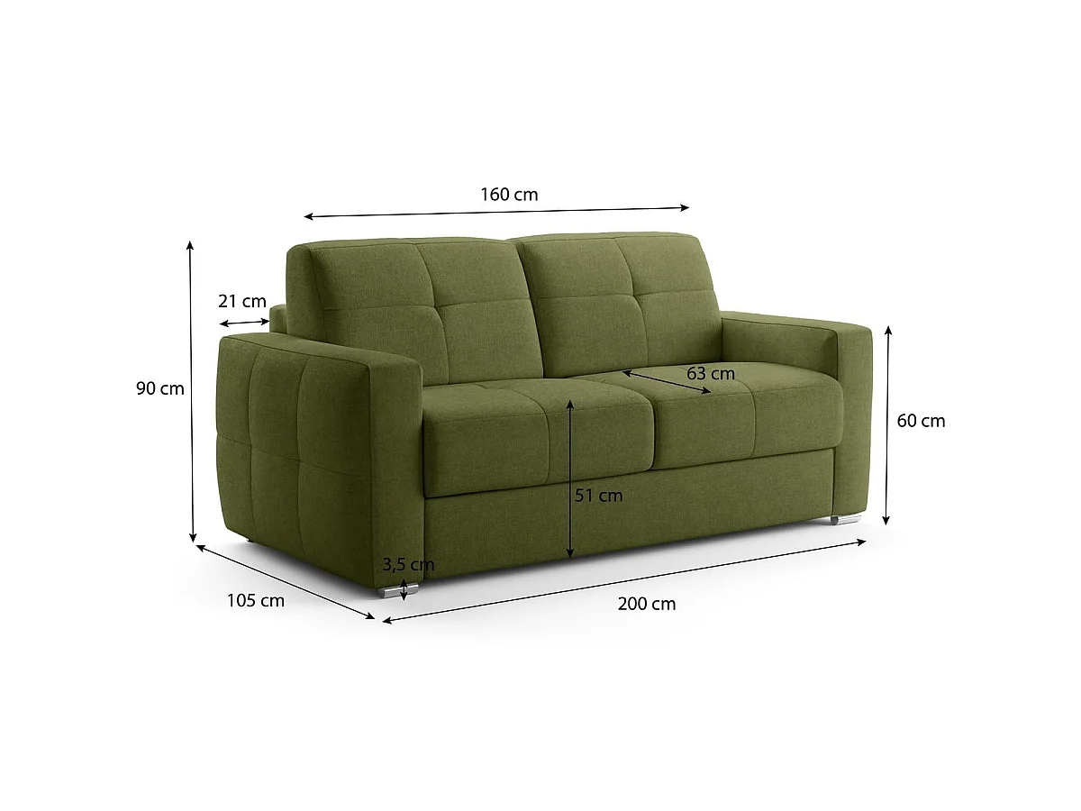Canapé capitonné convertible 3 places en tissu chenille vert olive - ouverture express - Cassian
