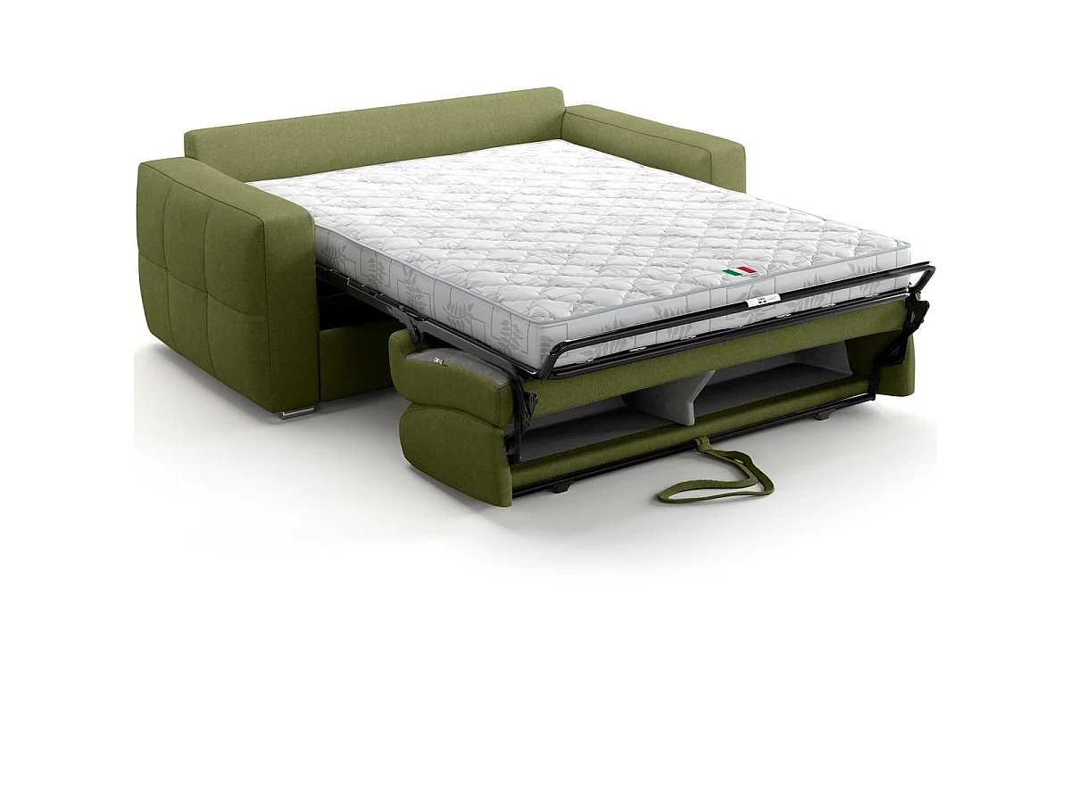 Canapé capitonné convertible 3 places en tissu chenille vert olive - ouverture express - Cassian