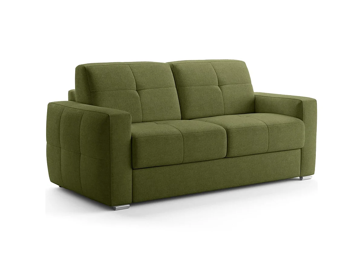 Canapé capitonné convertible 3 places en tissu chenille vert olive - ouverture express - Cassian