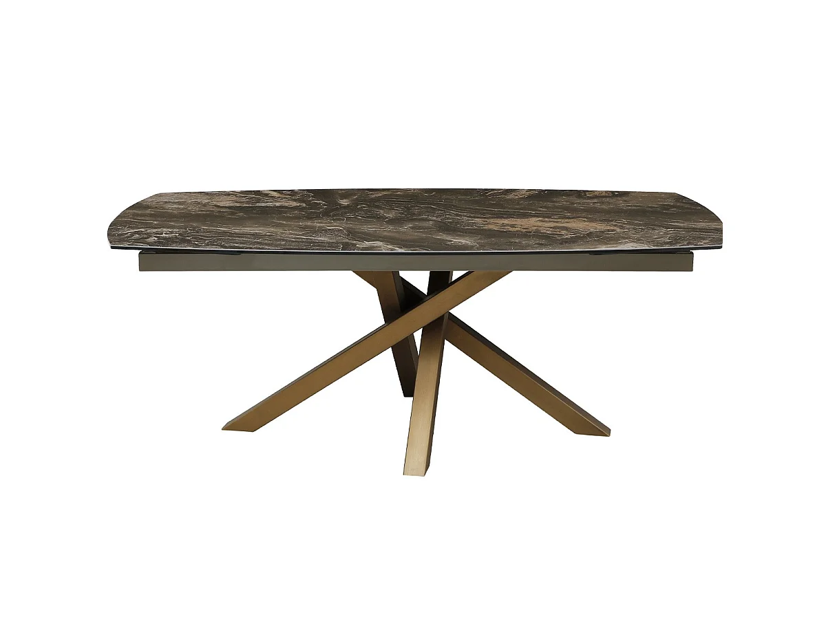 Table à manger ovale extensible 8/10 pers. en céramique effet Marbre brun et piètement bronze 180/260x98 cm - Murcia