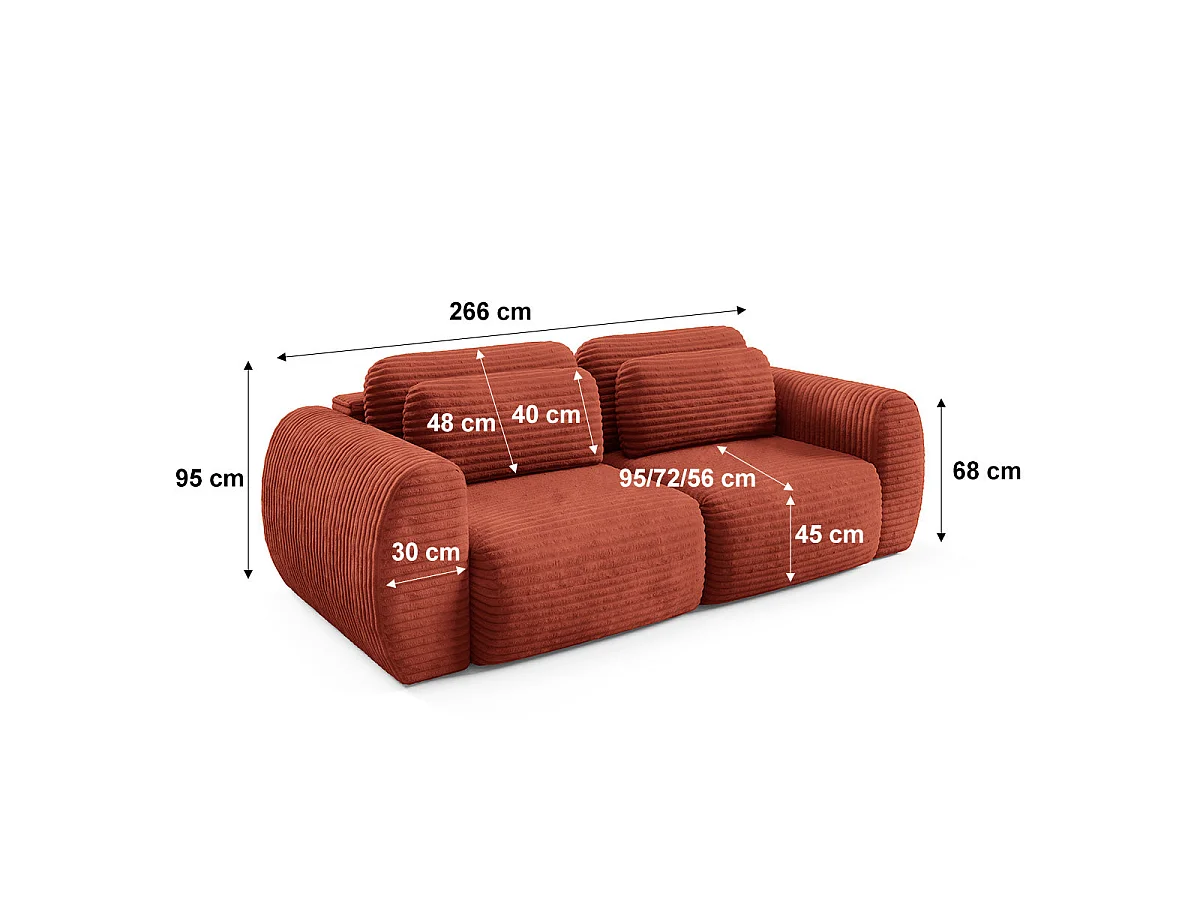 Canapé convertible 3 places avec coffre Camilla Terracotta