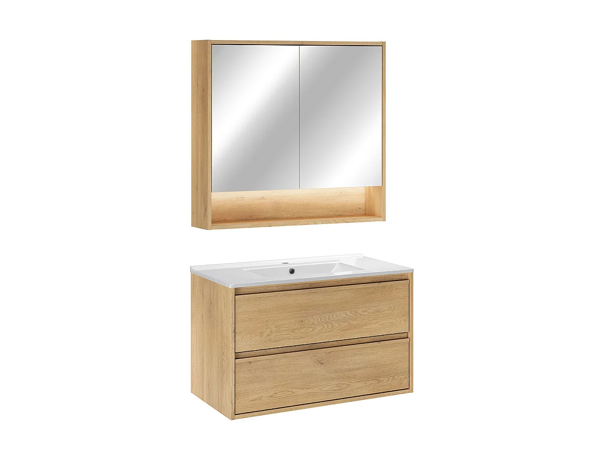 Conjunto móvel lavatório simples encastrado 80cm e armário espelho Edmé Bois