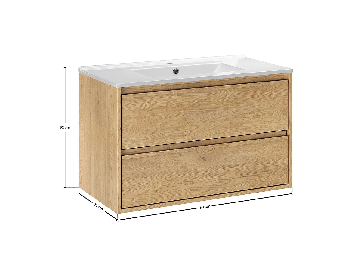Conjunto móvel lavatório simples encastrado 80cm e armário espelho Edmé Bois