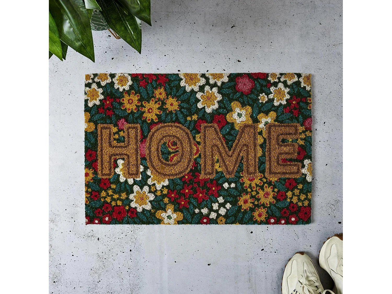 Paillasson en fibre de coco 40x60 cm collection JOYE modèle "Home" motif floral multicolore