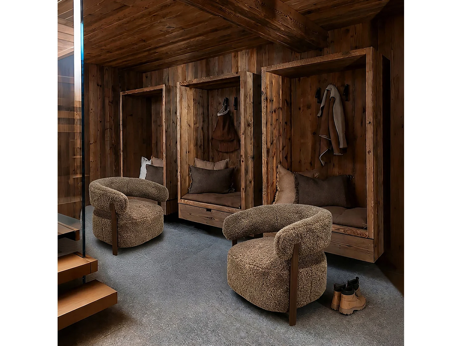 Now's Home - Fauteuil Arrondi Tissu Doux Effet Fourrure Latte77x71.5x70cm Noubia