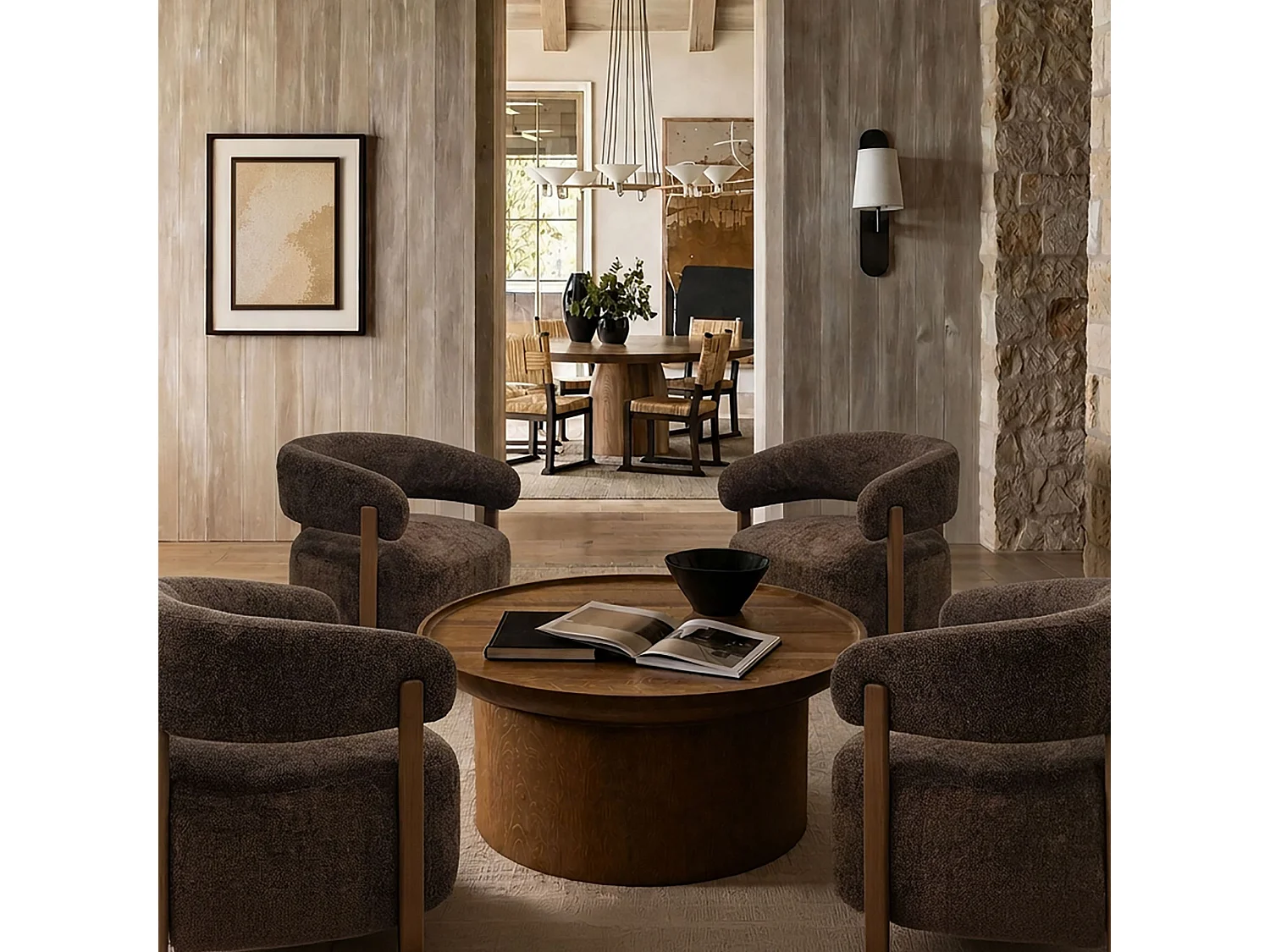 Now's Home - Fauteuil Arrondi En Tissu Chenille Cacao 77x71.5x70cm Noubia