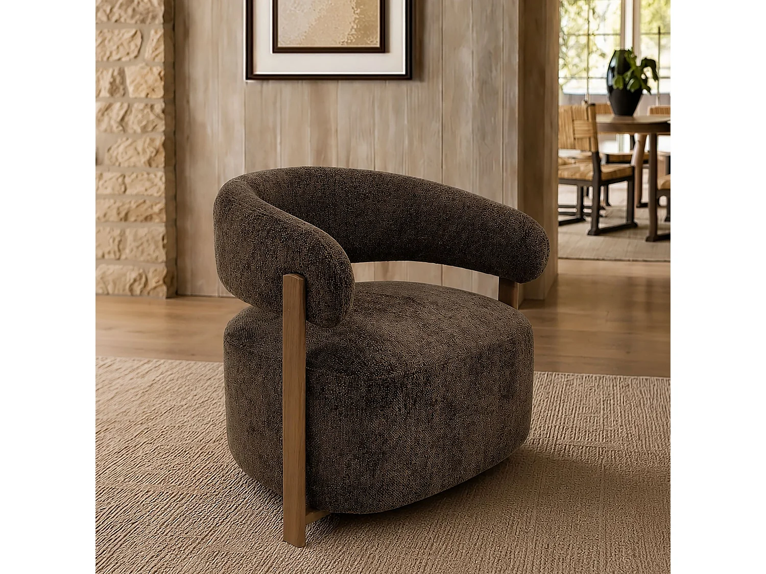 Now's Home - Fauteuil Arrondi En Tissu Chenille Cacao 77x71.5x70cm Noubia