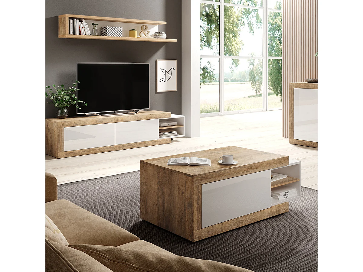 Azior White and Wood 1-door coffee table