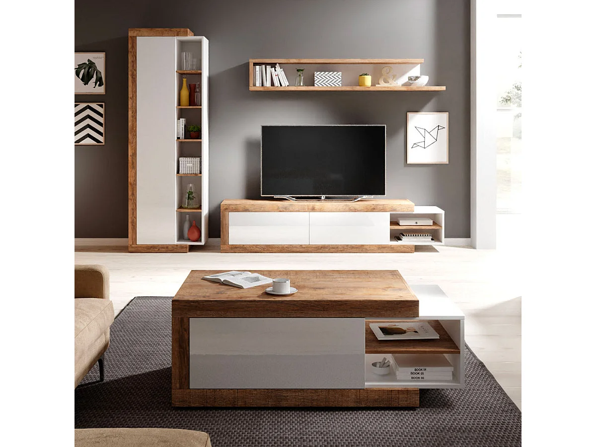 Azior White and Wood 1-door coffee table