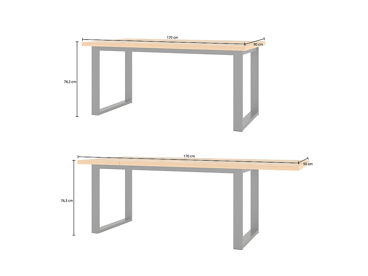 Table à manger extensible 6 à 8 places Eden Bois et Metal