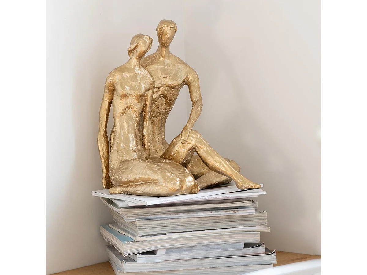 Statuette Couple Assis "Brady" 35cm Or