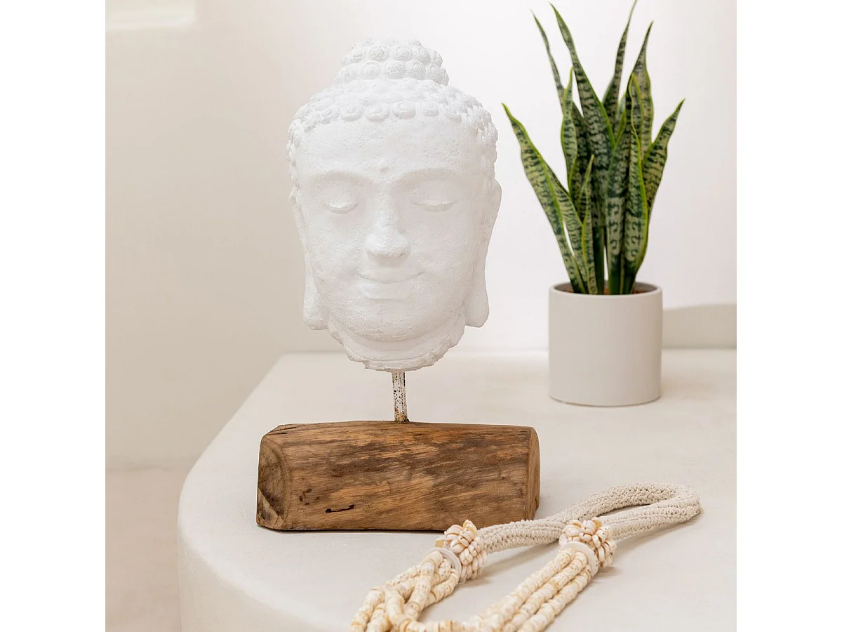 Statuette Déco en Ciment "Tête" 44cm Blanc & Naturel