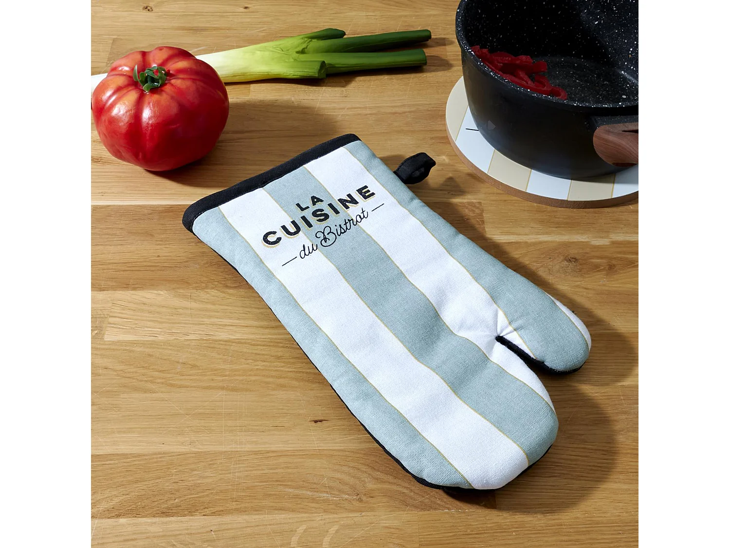 Gant de cuisine coton et polyester 17x29 cm AU BISTROT à rayures
