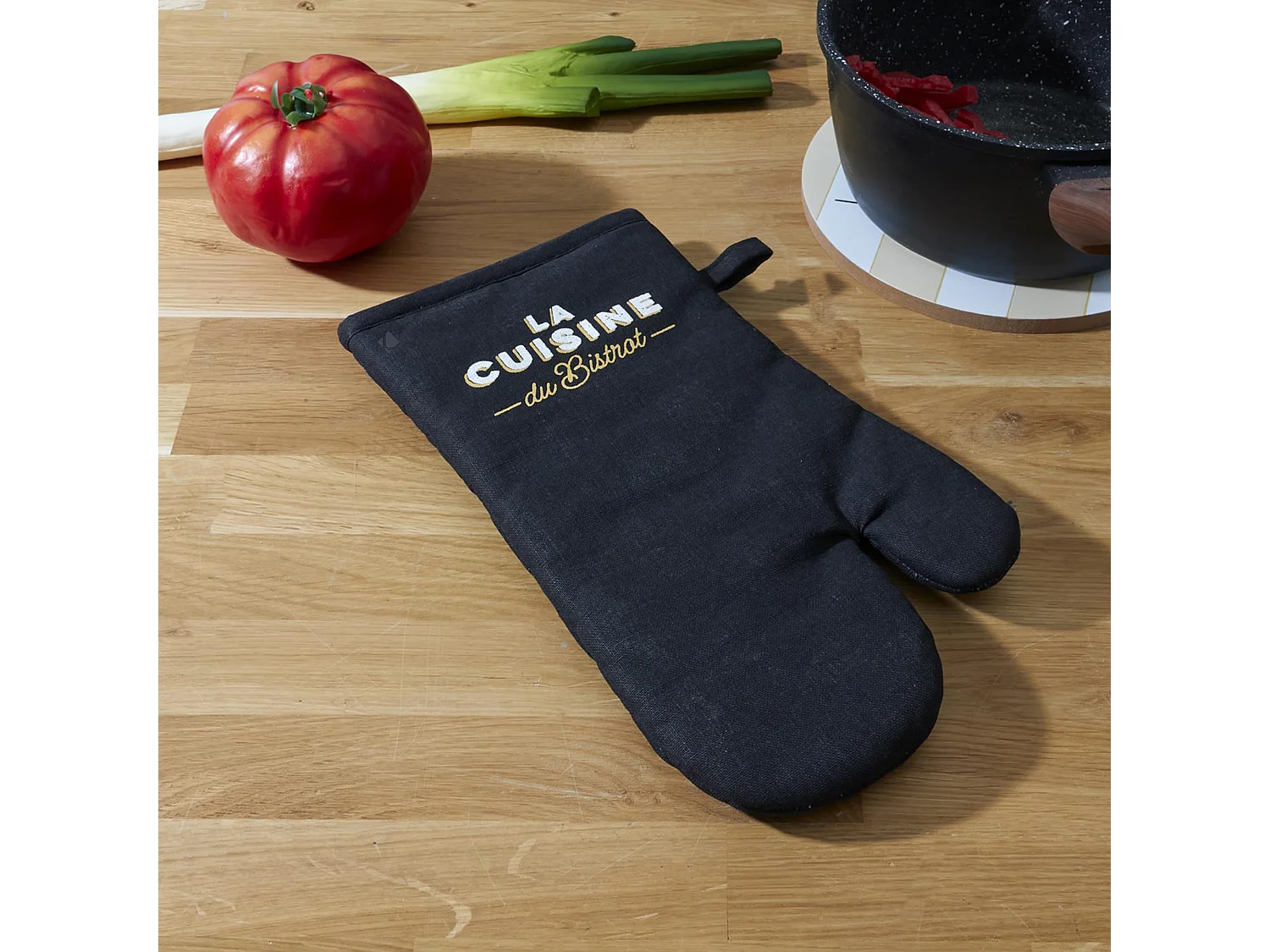 Gant de cuisine coton et polyester 17x29 cm AU BISTROT noir