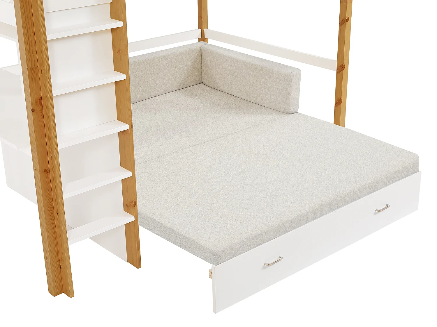 Lit mezzanine 120 x 190 cm avec sofa convertible - Pin et MDF – Blanc et naturel - ORPELIA