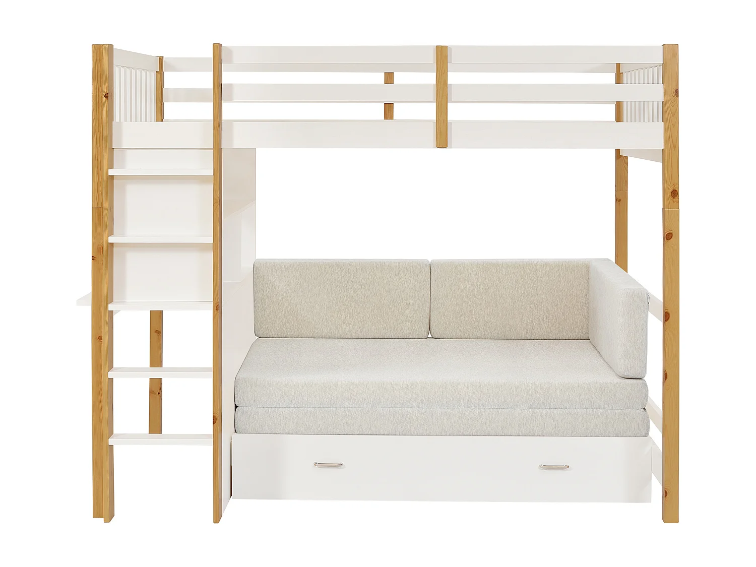 Lit mezzanine 120 x 190 cm avec sofa convertible - Pin et MDF – Blanc et naturel - ORPELIA
