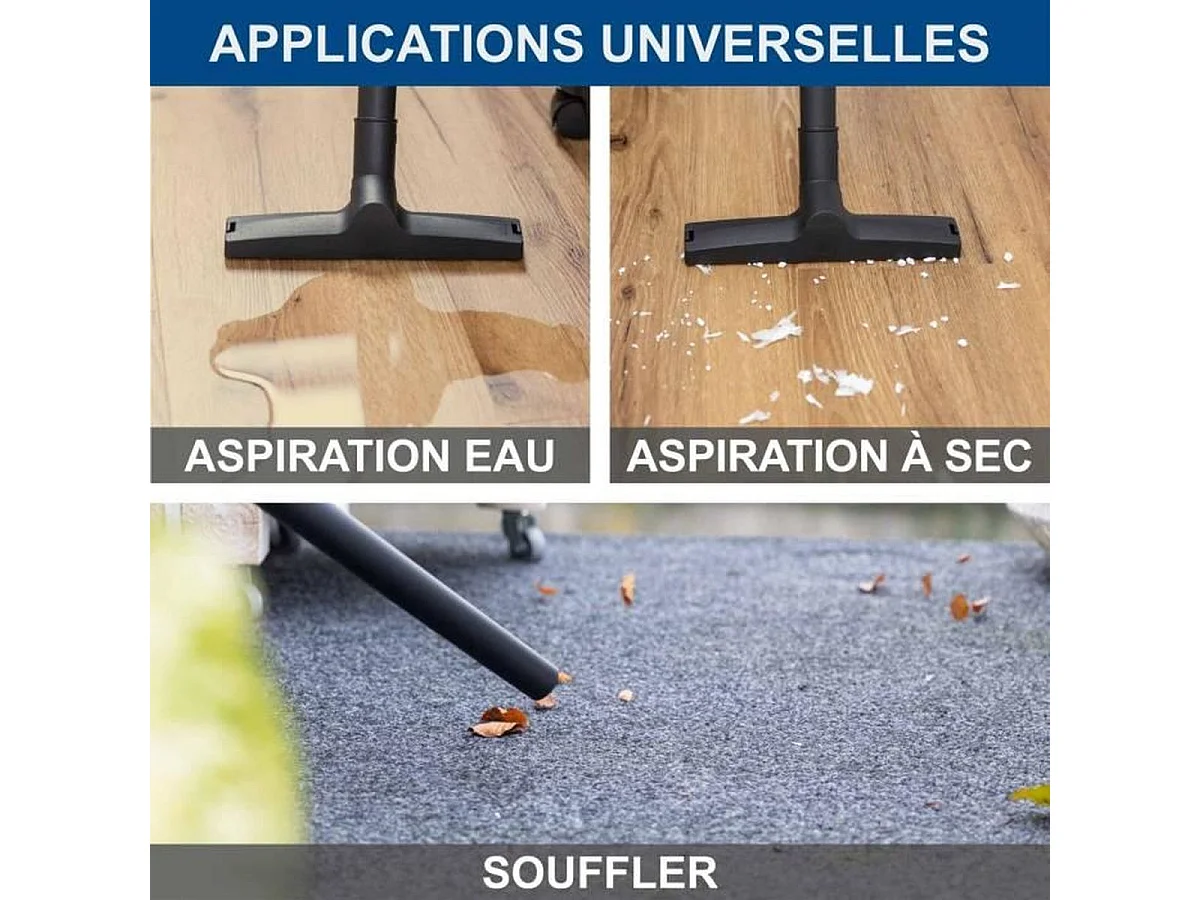 Aspirateur eau et poussière Scheppach VC16 1200W 16L cuve plastique bleu et noir