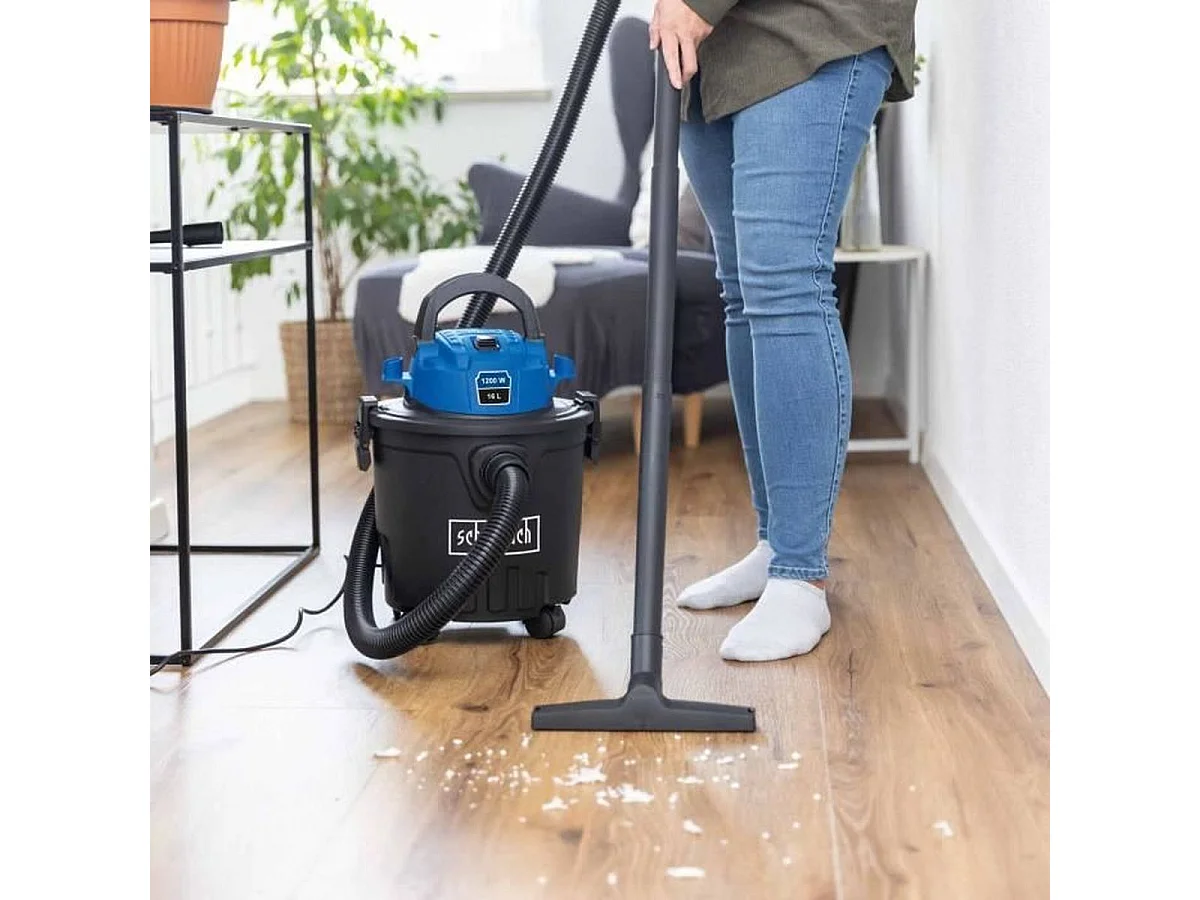 Aspirateur eau et poussière Scheppach VC16 1200W 16L cuve plastique bleu et noir