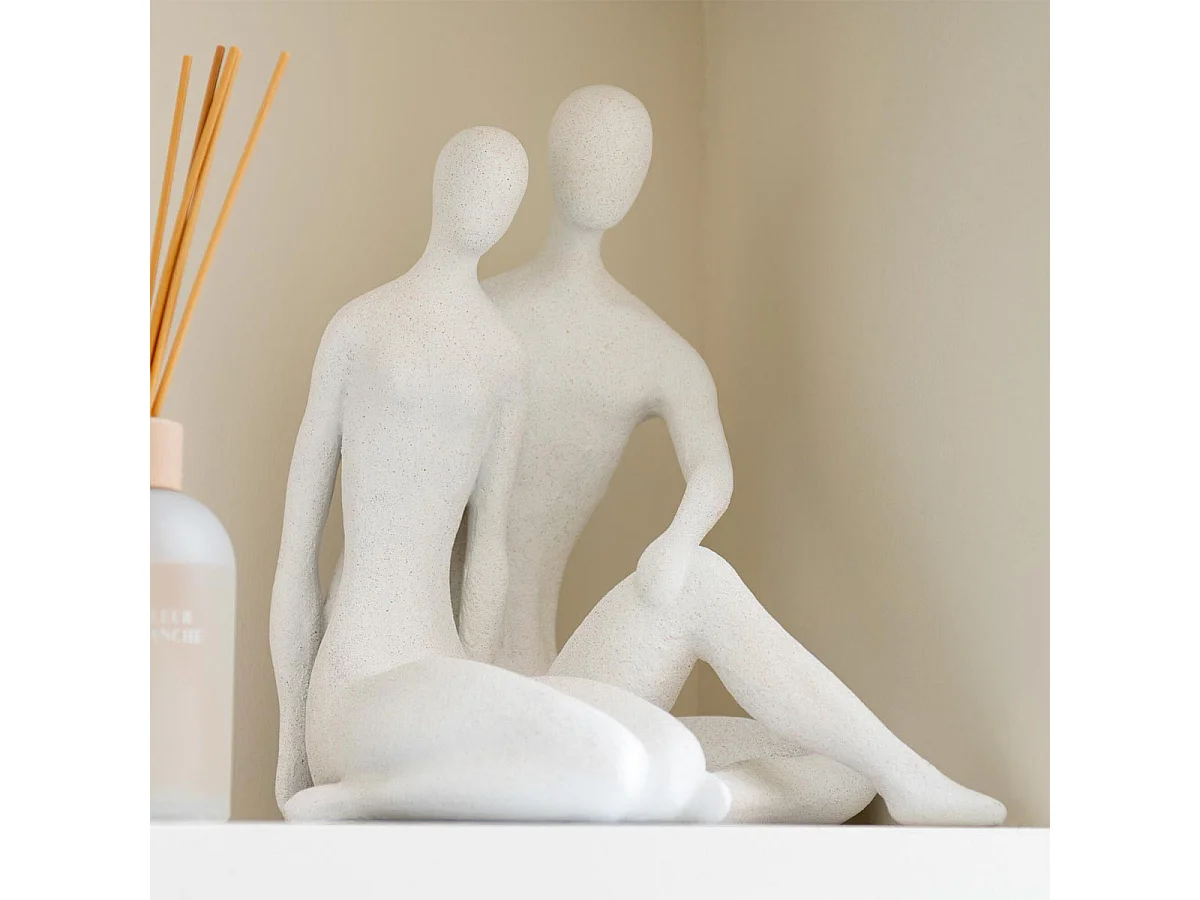 Statuette Couple Assis "Moderne" 35cm Blanc
