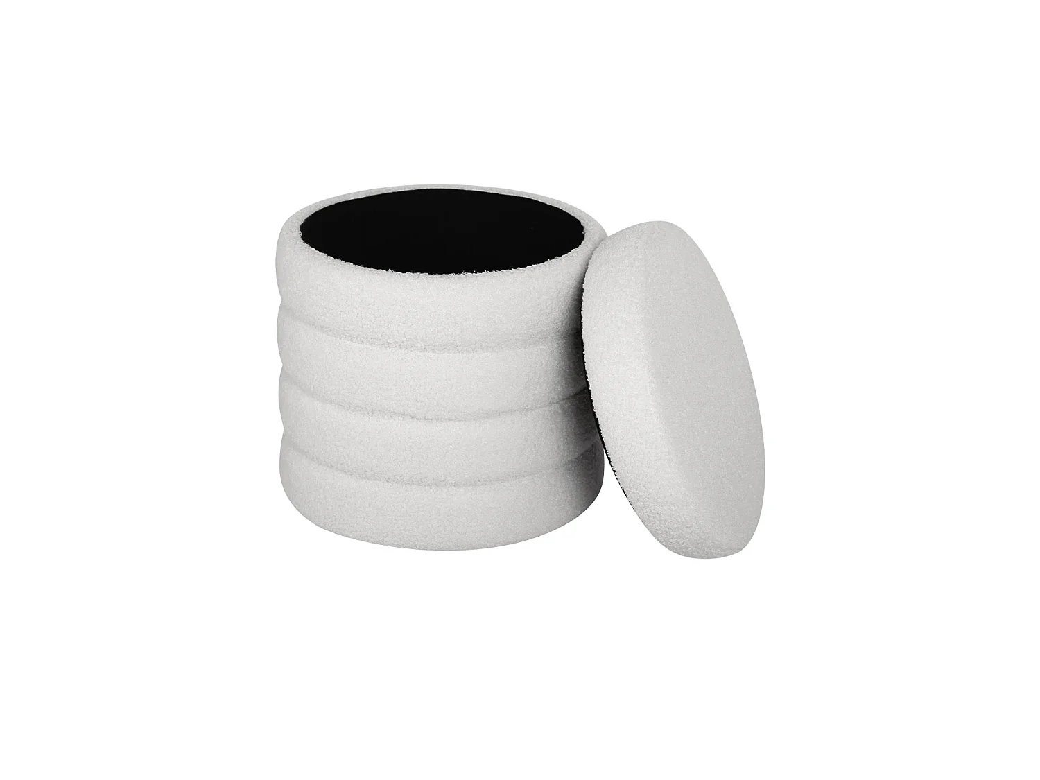 Tabouret en bouclettes blanches avec coffre de rangement intégré