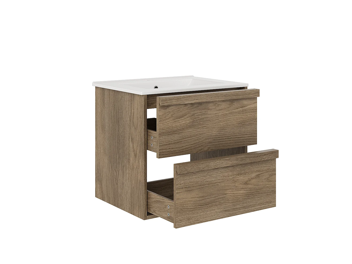 Meuble de salle de bain suspendu avec vasque à encastrer - Naturel foncé - 60 cm - UBRILA
