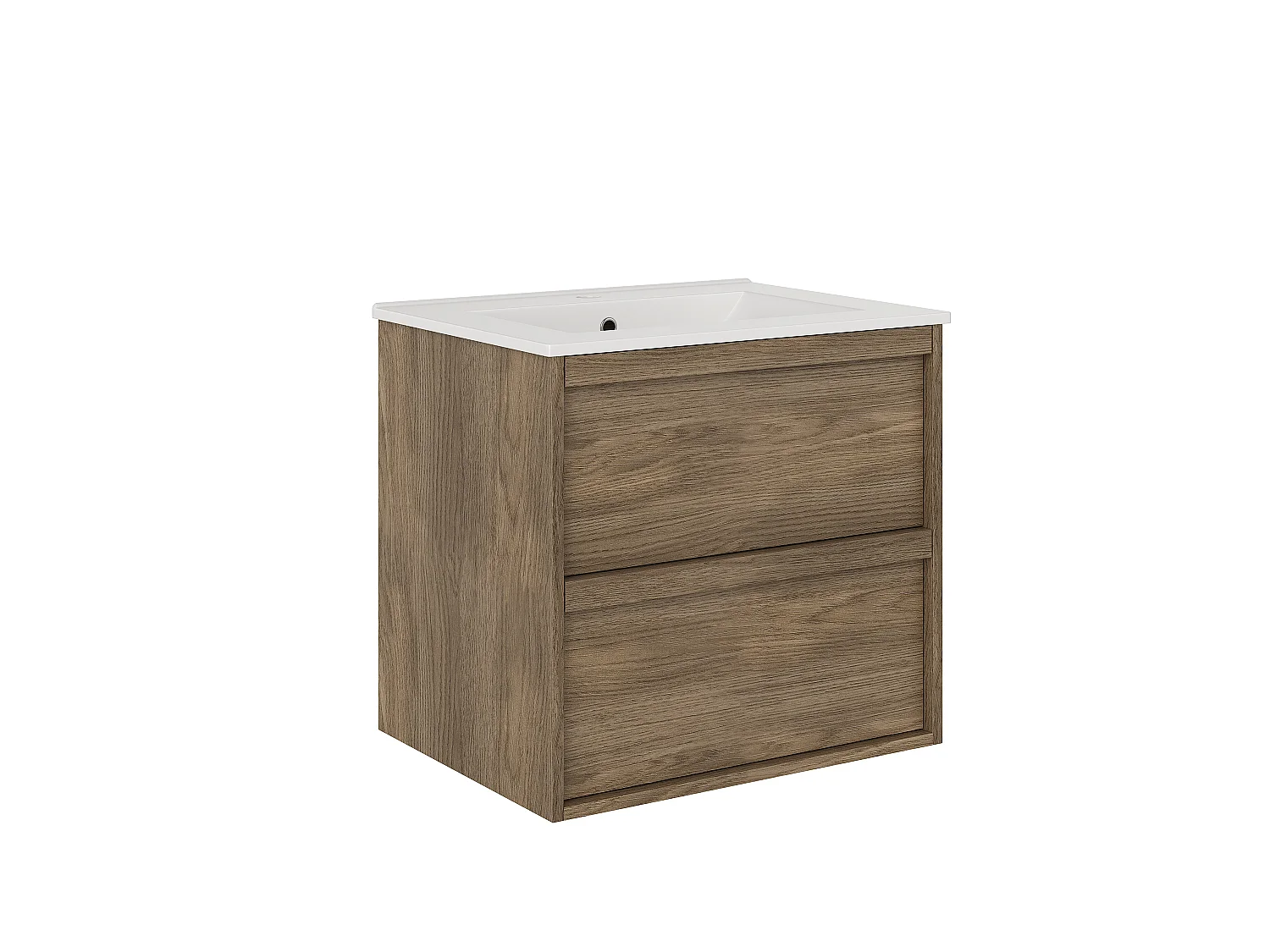 Meuble de salle de bain suspendu avec vasque à encastrer et colonne - Naturel foncé - 60 cm - UBRILA