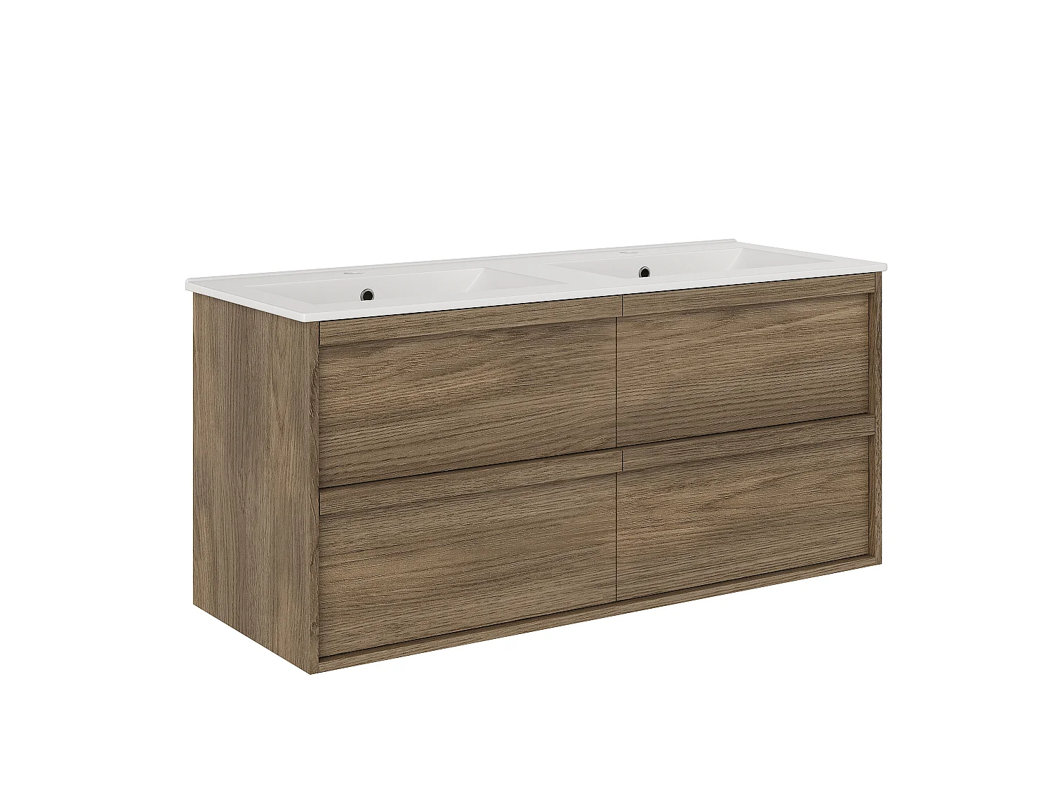 Meuble de salle de bain suspendu avec vasque à encastrer et colonne - Naturel foncé - 120 cm - UBRILA