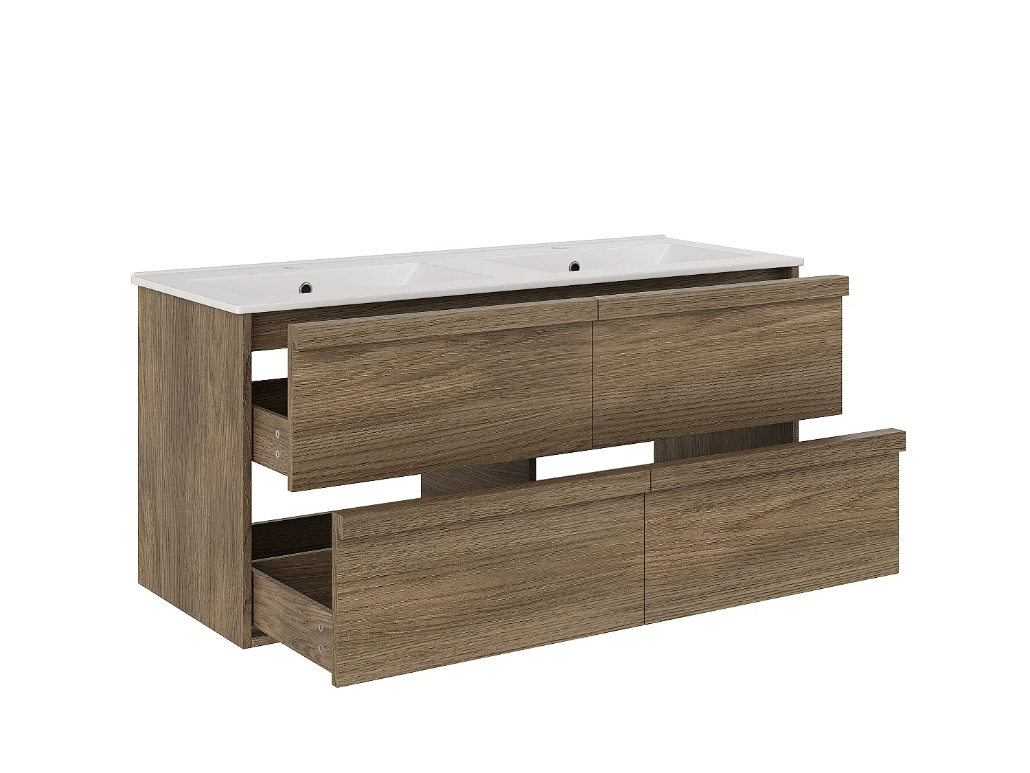 Meuble de salle de bain suspendu avec vasque à encastrer et colonne - Naturel foncé - 120 cm - UBRILA